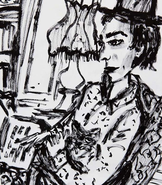 Artistic ink drawing of Hartmut Armbruster, black and white